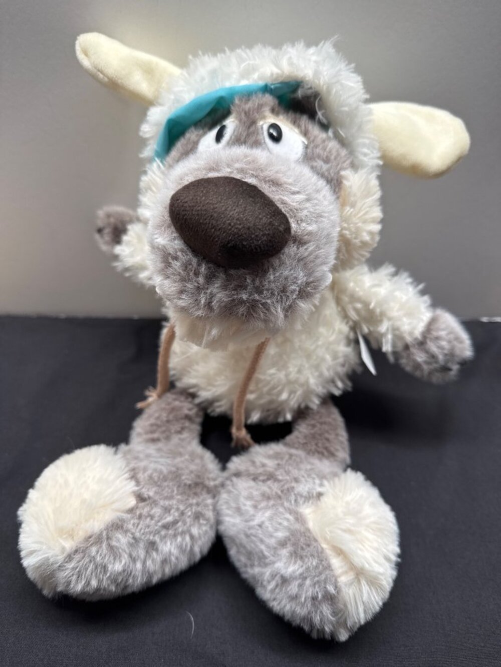 Wolf Plush Toy Dressed As Sheep With Blue Hood - 12 Inch Polyester Stuffed Anima